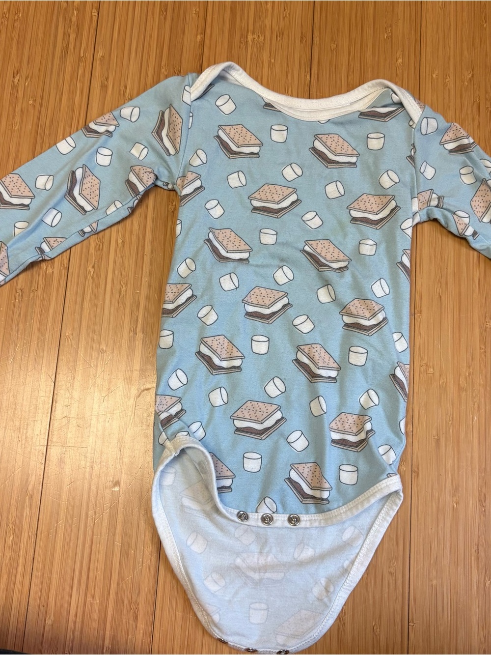 Blue S'mores Print Long-Sleeve Baby One-Piece